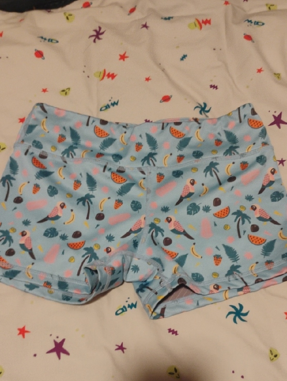 Sky Blue Tropical-Print Women's Athletic Shorts